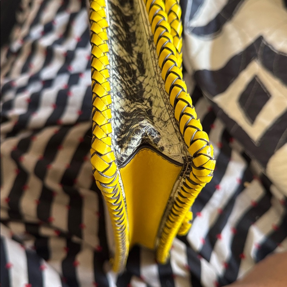 Tory Burch Yellow and Beige snakeskin Woven Clutch - Picture 8 of 8